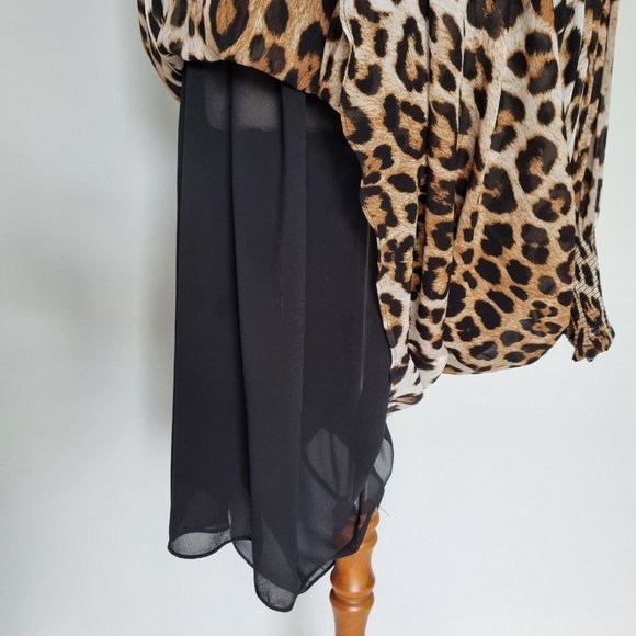 Witchery Multicolour Leopard Print Deep V-Neck Balloon Sleeve Midi Dress Size 12 - Picture 8 of 11